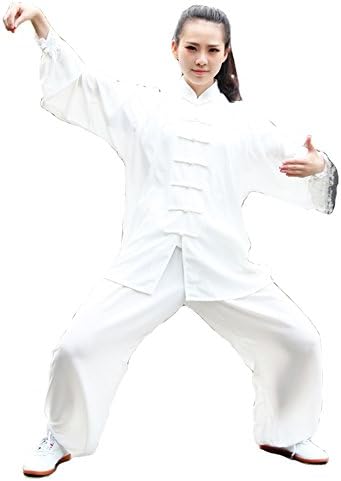 Itopfox Unisex Cotton Blend Kung Fu Tai Chi Uniform Martial Arts Wear White XL