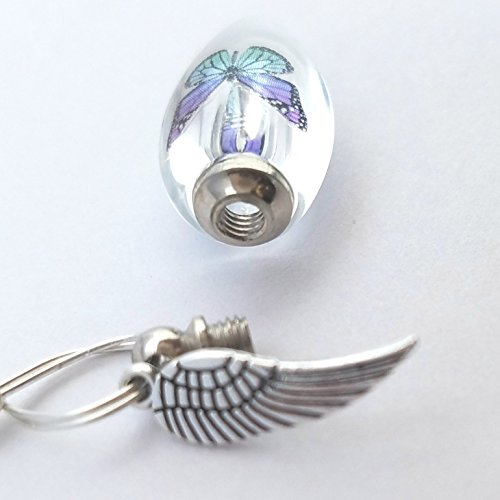 Handmade Cremation Jewelry Urn Bead Butterfly Angel Wing Sympathy Gift Sterling Silver Necklace - PURPLE