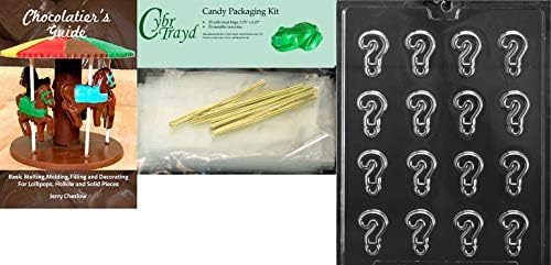 Cybrtrayd Life of the Party MdK25GBk-L069 Mini Question Marks Chocolate Candy Mold with 25 Cello Bags/Twist Ties and Chocolatier's Guide, 1-1/2" x 1" x 1/4" deep, Clear
