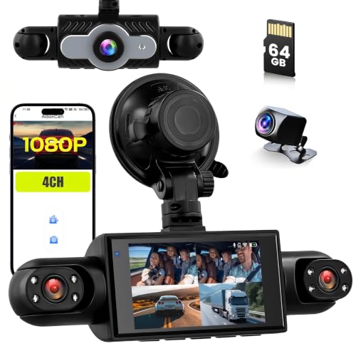 Inefala 360°Car Dashcam 4 Channels, Dash CAM 1080P Front and Rear Left Right with 64GB SD Card, G-Sensor Car Camera Loop Recording Night Vision