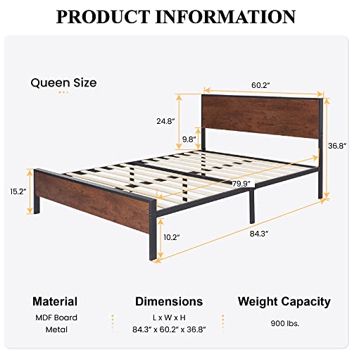 SHA CERLIN Queen Bed Frame with Headboard, UnderBed Storage, Solid