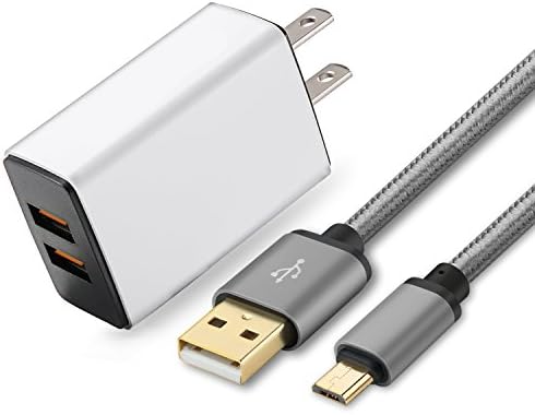 Micro USB Charger Cable 10ft with Plug, WITPRO Android Braided Cord and 2A/5V Dual Port USB Wall Charger for Samsung Galaxy S7/S6 Edge, Note 4/5, J3 J5 J7, Moto G, HTC M7 M8 M9, More Phone -Gray