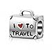 I Love To Travel Charm Solid 925 Sterling Silver Suitcase Charm with Red Enamel Heart for Pandora Bracelet