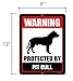 Honey Dew Gifts, Warning Protected By Pit Bull, Beware of Dog Metal Sign, 9 Inch by 12 Inch, Yard Sign, Security Sign, HDG-1066