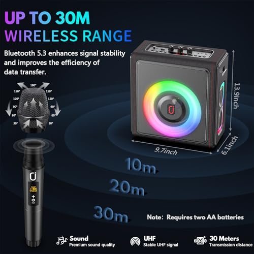 Karaoke Machine, Portable Bluetooth 5.3 Speaker with 2 Wireless Microphones for Adults, 200W Retro Leather PA System with Pitch Correction, Supports TV/TWS/TF Card/USB/AUX/Live (2MICS)