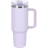 +Bella 40 oz Tumbler with Handle and Straw Lid. Insulated Cup Reusable Stainless Steel Water Bottle Travel Mug Cupholder Friendly. Gifts for Women Men Him Her. Trek Collection. (Lavender purple)