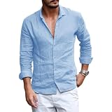 Pengfei Men's Short Sleeve Linen Cotton Shirt - Casual Button-Down Tee For Summer (Blue, Black, Beige & More) - View #9