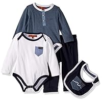 7 For All Mankind Baby Boys 4 Piece Set, Signature 7Fam Heather Steel Blue, 18M