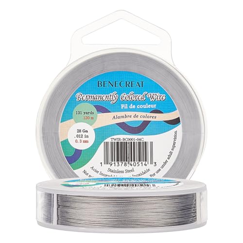 BENECREAT 394-Feet 0.01inch (0.3mm) 7-Strand LightGrey Bead String Wire Nylon Coated Stainless Steel Wire for Necklace Bracelet Beading Craft Work