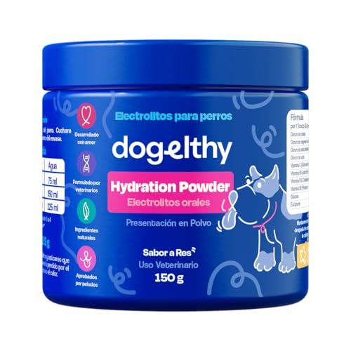 Dogelthy Hydration Powder. Electrolitos para Perro en Polvo Sabor Res. Suero Oral para Perro. Polvo Hidratante para Mezclar con Agua Ideal para Entrenamientos, Paseos o Viajes (150 gr)