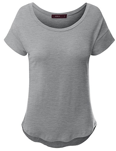 Doublju Women Lightweight Solid Color Cap Sleeve Plus Size T-Shirt HEATHERCHARCOAL,XXL