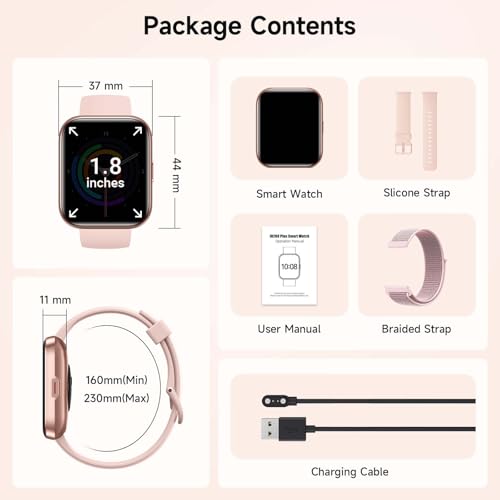 Smart Watches for Women, 1.8" Touch Screen Fitness Tracker for Android & iPhone, Answer/Make Calls, Alexa Built-in, Heart Rate/Sleep/SpO2 Monitor Smartwatch, 3ATM Waterproof, 101+ Sport Modes, 2 Bands