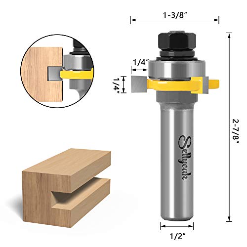 Tongue and Groove Router Bit Set 1/2 Shank, SellyOak Tongue Groove Router Bit, 3 Teeth