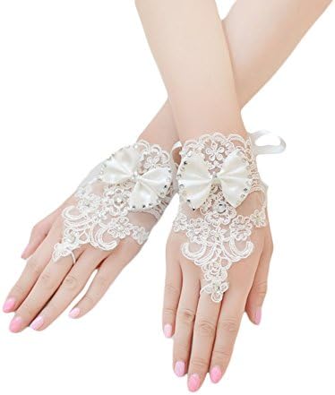 Gotidy Short Fingerless Lace Beaded Bridal Wedding Glove For Women GTG7