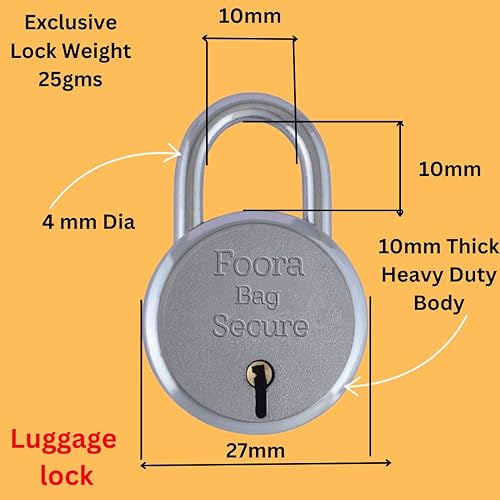 Foora Luggage Lock with 3 Keys - Small Travel Lock for Bags, Boxes, Money Bank - Secure Lock and Key for Trolley Bags, Suitcases Pack of 2 3
