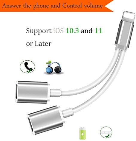 2 in 1 Lightning Jack Adapter Headphone&amp;Splitter for Apple iPhone X iPhone 8/8 Plus iPhone 7/7 Plus.Dual Lightning Earphone Audio+Charge Adaptor+Music Control+Call Phone.Support iOS11or Later.