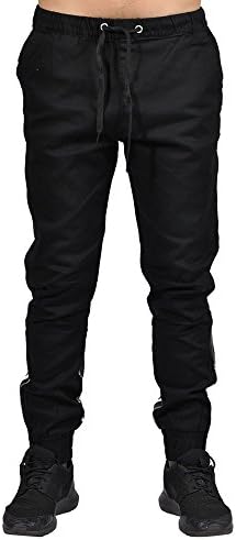 Men's Elastic Waistband Drawstring Joggers Zip Up Bottom Closure (40, Black)