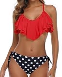 Tempt Me Red Polka Dot Two Piece Flounce Bikini