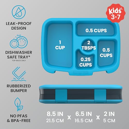 Bentgo Kids Prints Leak-Proof, 5-Compartment Bento-Style Kids Lunch Box - Ideal Portion Sizes for Ages 3 to 7 - BPA-Free, Dishwasher Safe, Food-Safe Materials (Dinosaur)