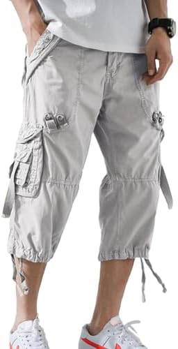 AOYOG Mens Cargo Shorts 3/4 Relaxed Fit Below Knee Capri Cargo