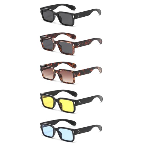 LJCZKA Retro Square Sunglasses for Women Men Fashion Rectangle Chunky Sun Glasses 90s Vintage Square Thick Frame Shades UV400 Protection