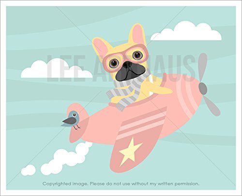 44f Fawn French Bulldog Flying Pink Airplane With Soft Blue
