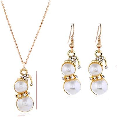 EJY Elegant Christmas Snowflake Pendant Necklace Hook Drop Dangle Earrings Women Jewellery Set (Snowman 1)