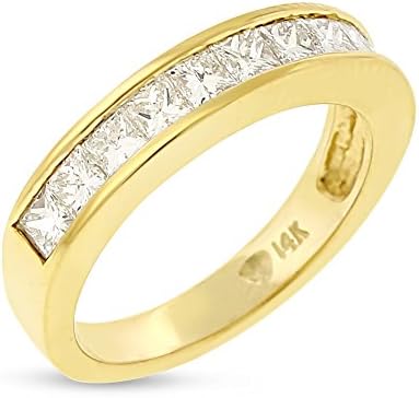 1.12 CT Natural Diamond Princess Cut Wedding Band in Solid 14k Yellow Gold