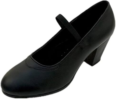 DiMichi Adult "Maria" Leather Elastic Strap Flamenco shoe, Black, 5.5 M