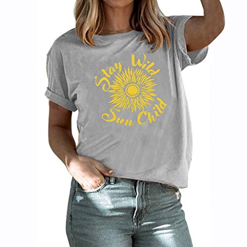 winsopee Fashion Women’s Summer Letter Sunflower Printed Tunic Tee Casual Short Sleeve T S ...