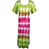 Adelle Womens Caftan Dress Tie-Dye Colorful Embroidered Boho Maxi Dresses L