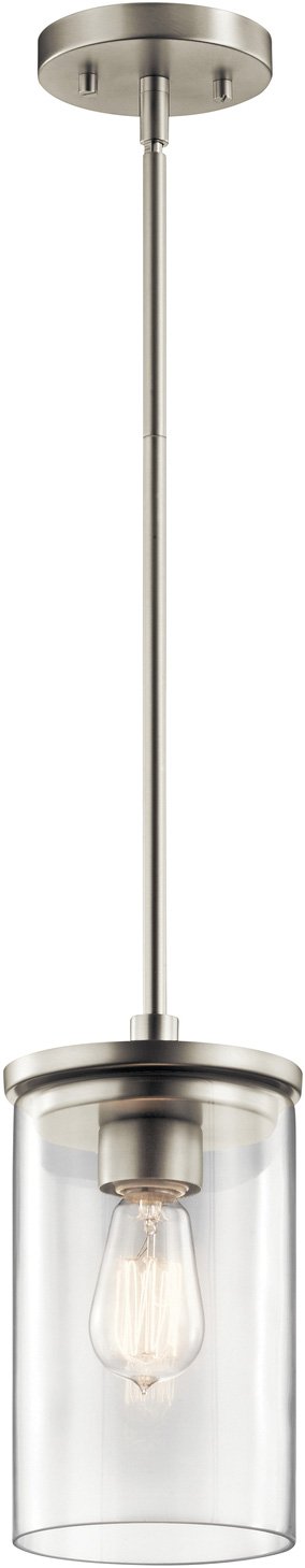 Kichler 43996NI Crosby Clear Mini Pendant in Brushed Nickel 6"