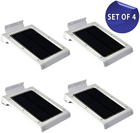 46 LED Outdoor Solar Wall Light- Motion Activated Security Lighting- Wireless Exterior Lantern- Weatherproof Aluminum Fixture- Super Bright Spotlight for Patio, Pool, Yard, Deck, Porch (Silver) (4)
