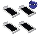 46 LED Outdoor Solar Wall Light- Motion Activated Security Lighting- Wireless Exterior Lantern- Weatherproof Aluminum Fixture- Super Bright Spotlight for Patio, Pool, Yard, Deck, Porch (Silver) (4)