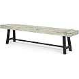 Great Deal Furniture Marian Outdoor Acacia Wood Bench, Sandblast Light Gray Wash and Black Metal