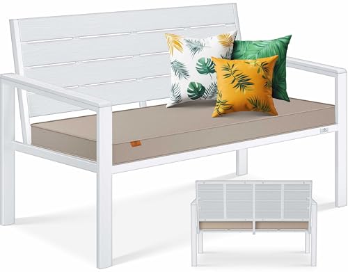 KESSER® Gartenbank mit Kissen – Sitzbank Wetterfest 2-Sitzer Parkbank in Holzoptik Balkonbank für Garten Terrasse Balkon bis 300 kg belastbar UV-bestä