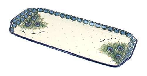 Click Here to See More Images Blue Rose Polish Pottery Peacock Feather Bread Tray