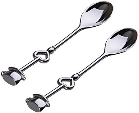 XHHOME 2pcs Tea Coffee Spoon Set Cake LOVE POP Shape Silver Chrome Demitasse Scoops