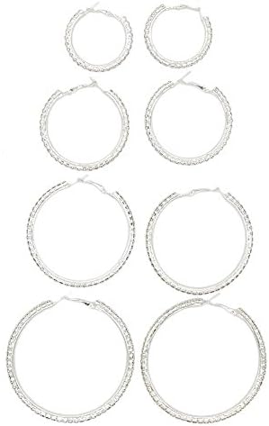 JSEA4 Pairs Set Alloy Rhinestones Earrings Big Hoop Earrings Set Dangle Large
