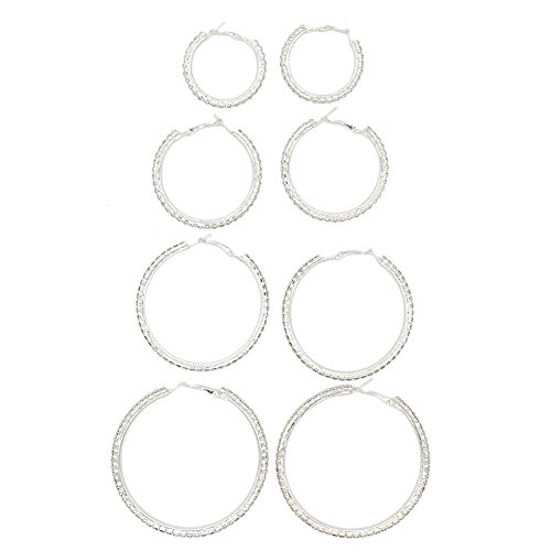 JSEA4 Pairs Set Alloy Rhinestones Earrings Big Hoop Earrings Set Dangle Large