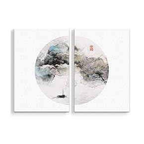 2 Panel Chinese Traditional Landscape Painting Home Wall...