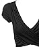 Awesome21 Solid V-Neck Crossover Shirred Wrap Front Cap Sleeves Crop Top Black Size S