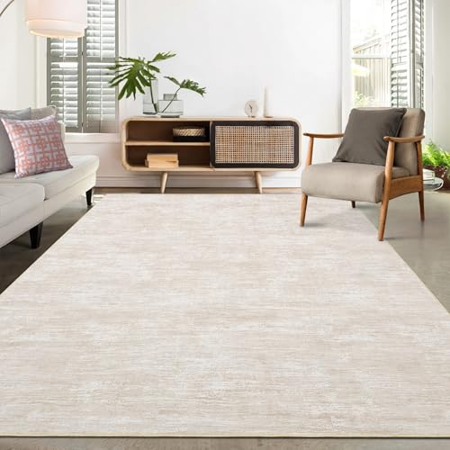LuxFocus Washable Living Room Rug, 240 x 340 cm, Modern Plain Bedroom Rug, Plain Design with Texture, Non-Slip Short Pile Rug for Children's Room, Office, Dining Room, Beige