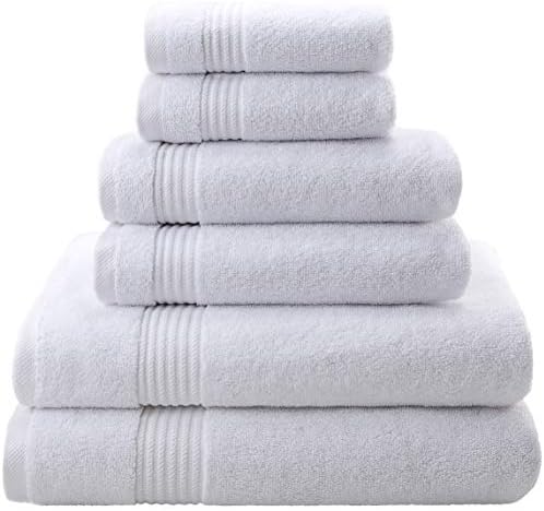 Super Absorbent and Soft Hotel & Spa Quality, 100% Genuine Cotton, 6 Piece Turkish Towel Set for Kitchen and Decorative Bathroom Sets Includes 2 Bath Towels 2 Hand Towels 2 Washcloths, Snow White