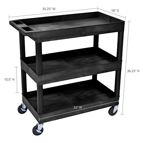 Offex 32"W x 18"D Rolling 3 Shelf Tub Storage Utility Cart with 5" Casters - Black