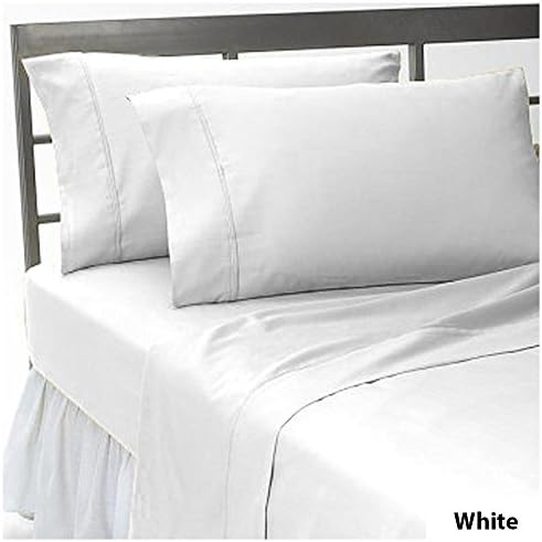 4 PC Sheet Set 8-10 inches Extra Deep Pocket Solid Pattern 100% Egyptian Cotton 650 Thread Count USA Bedding Sheet Set Size Olympic Queen Color White