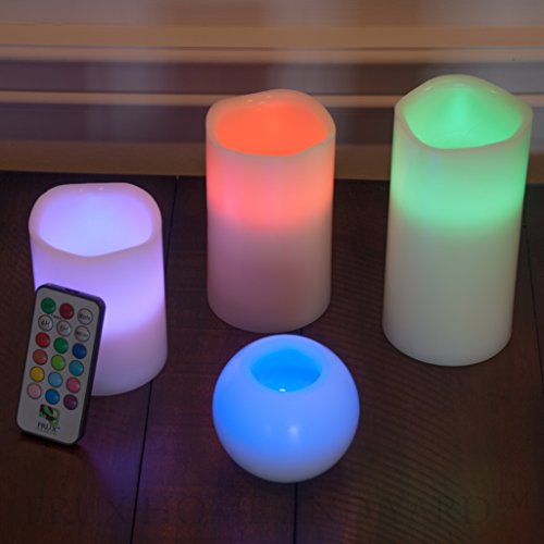 Frux Home and Yard 3 Piece Flickering Flameless LED Wax Pillar Candles Set with Remote Control and Bonus Ball Candle - Thumbnail 3