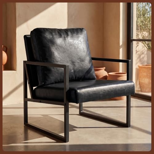Simple Wisdom Sillon Individual,Sillones Para Sala,Sillones Individuales Viene Con Cojines y Almohadas,Marco de Metal,Fácil montaje,60*58*79 CM,Adecuado Para Sala Estar,Dormitorio,Oficina(Negro-1)