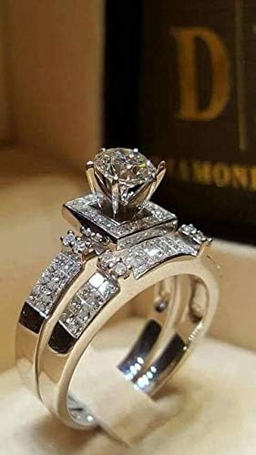 Phonphisai shop Chic Women White Sapphire Silver Ring Set Wedding Engagement Jewelry Gift Sz5-11 (11)