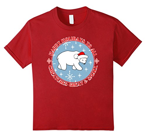 Kids Polar Bear in Snow T-shirt Happy Holidays 8 Cranberry